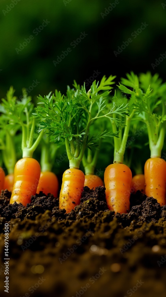 A row of carrots growing out of the ground A row of carrots growing out of the ground