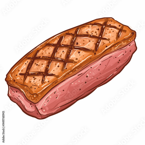 Duck breast is grilled with an artistic illustration and vector art with grid