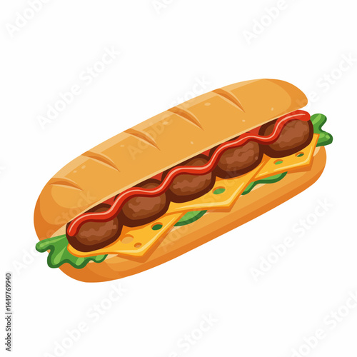 Half isometric sandwich with meat and bacon, angled at the bottom corner right