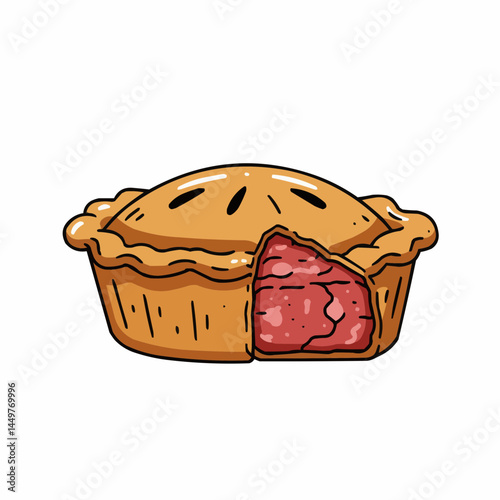 Cartoon graphic of a baked pie with filling showing, bottom alignment
