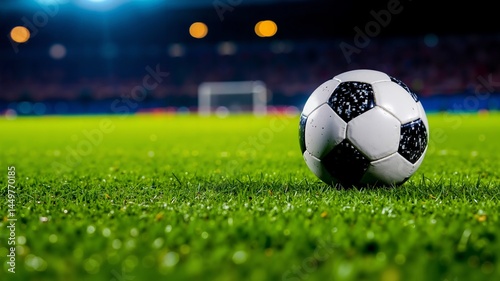 A soccer ball sitting on top of a lush green field