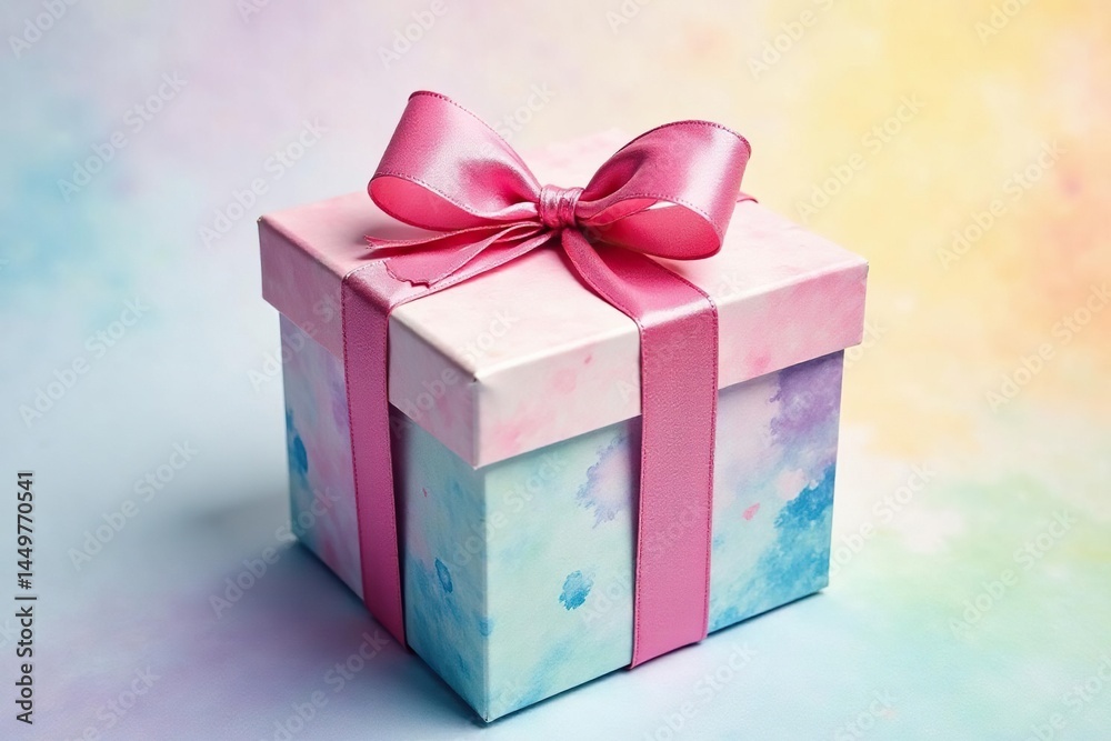 Obraz premium Subtle watercolor gift box pattern, pastel rainbow, sweet, floral