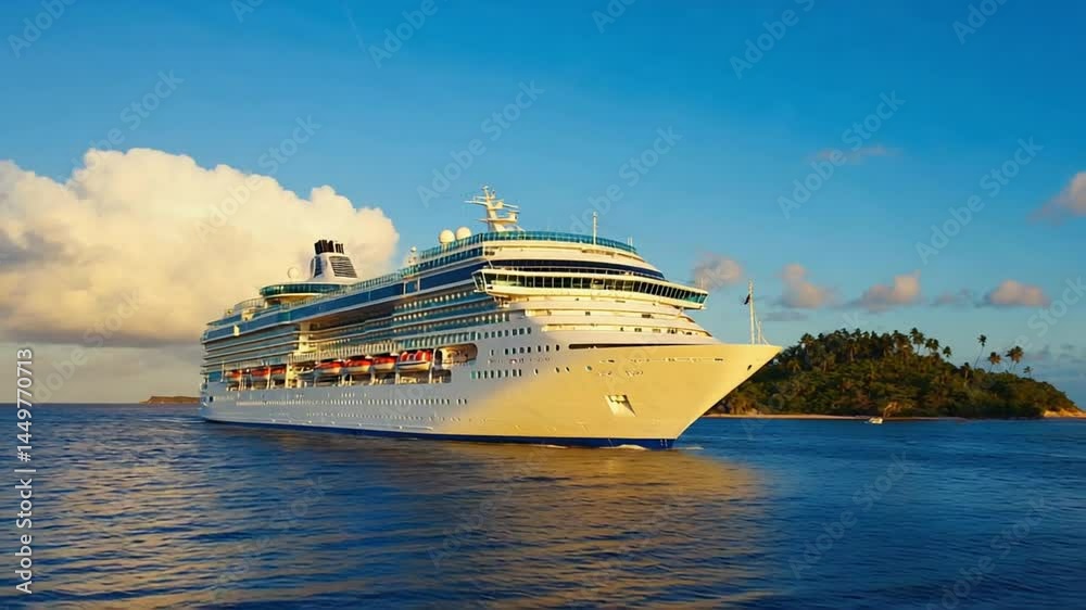 Ocean Cruise Ship Sailing on Open Water During Sunset Ocean Cruise Ship Sailing on Open Water During Sunset