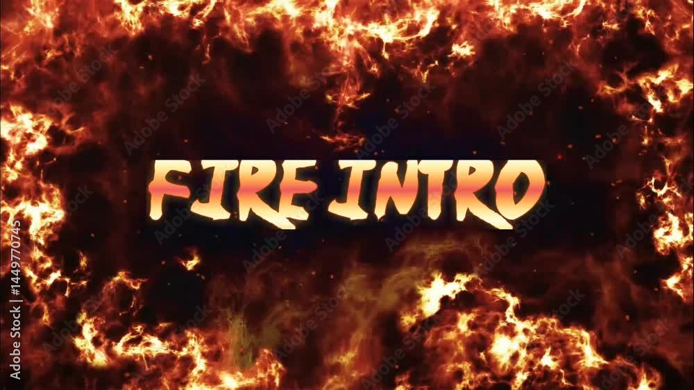 A fiery intro screen displays animated text with orange fire effects against dark background.