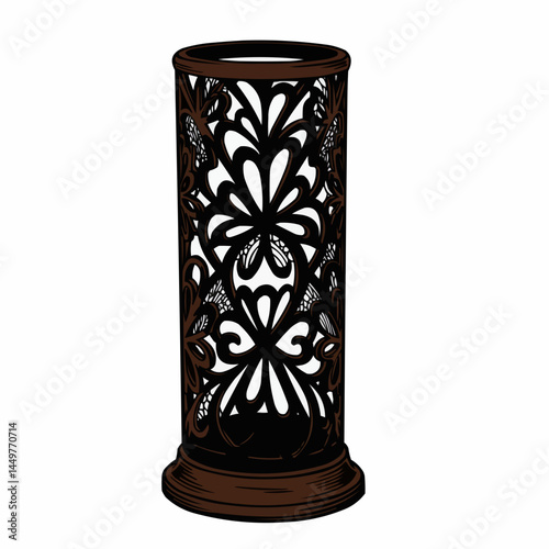 An elaborate black floral-patterned container isolated on a white background