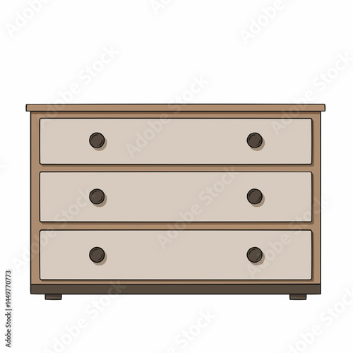 A close-up of a dresser with two drawers and round dark knobs