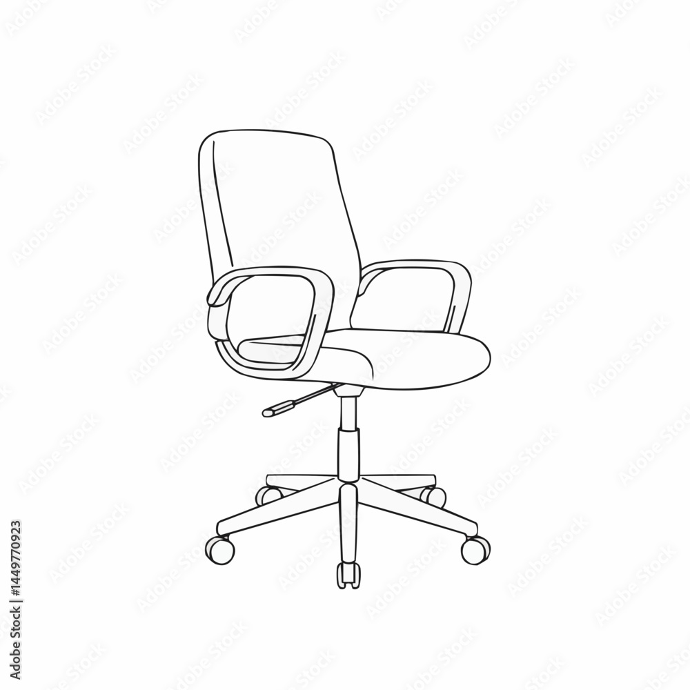 Outline of a modern office chair with armrests, on a white background Outline of a modern office chair with armrests, on a white background