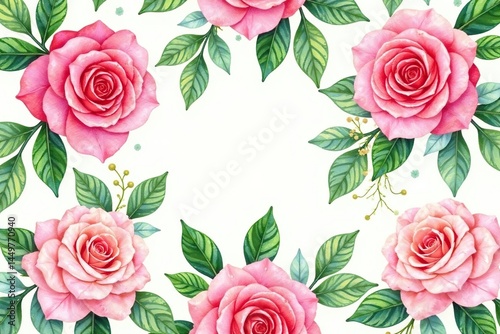 Delicate watercolor roses, lush green leaves, seamless repeat , watercolor, floral