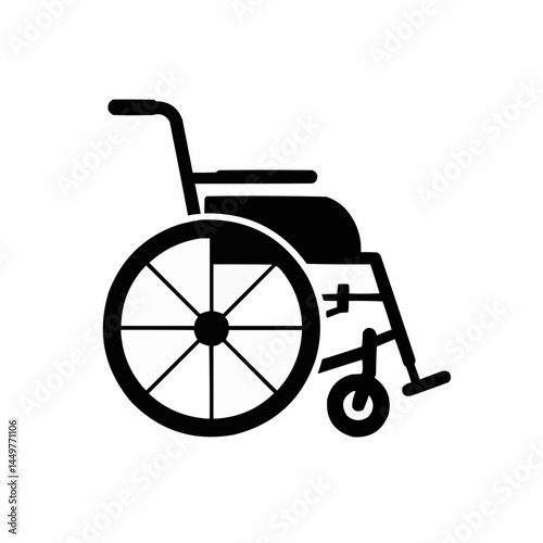 Black silhouette graphic of a wheelchair on a white background