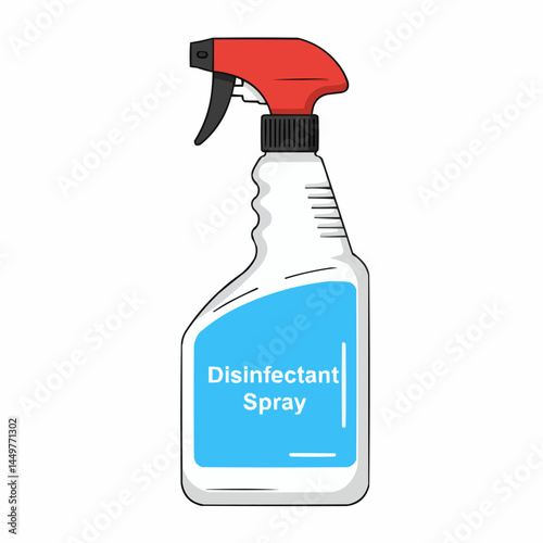 A red and black spray bottle with white bottle, black cap and stripes, on white background