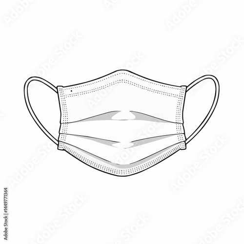 Outlined surgical mask detail on a white background in monochrome style