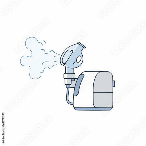 An illustration of an inhaler with vapor showing it working on a white background