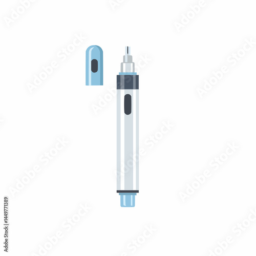 Stylized flat vector image of an correction pen with the cap off, isolated