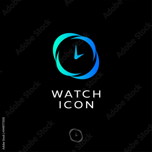Clock icon. Simple elegant wrist watch icon consists of gradient semicircular elements with hands.