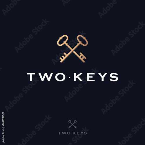 Two crossed keys and letters. Abstract vector logo. Real estate icon.