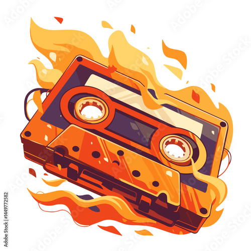 Burning retro cassette tape illustration
