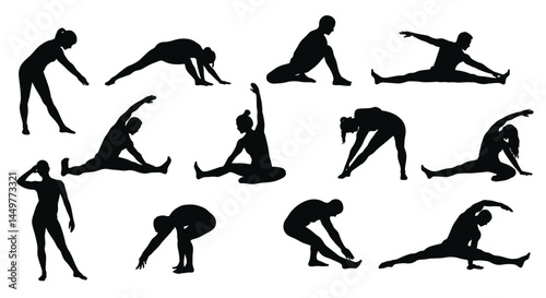 Collection of Stretching Exercises Silhouettes for Fitness and Wellness