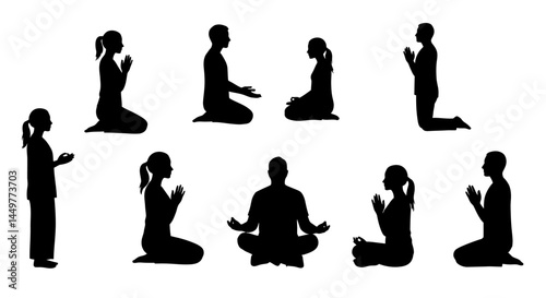 Collection of Praying and Meditating People Silhouettes
