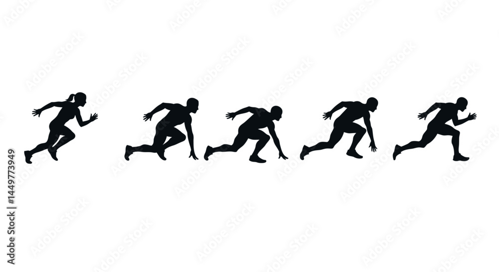 Silhouette Runners Sprint Start to Finish Action Poses Illustration Silhouette Runners Sprint Start to Finish Action Poses Illustration
