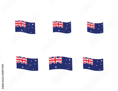 Australian flag waving  Blue background with Union Jack and stars. National symbol of Australia. 