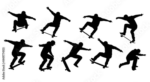 Skateboarding Silhouettes Action Poses and Tricks Illustration