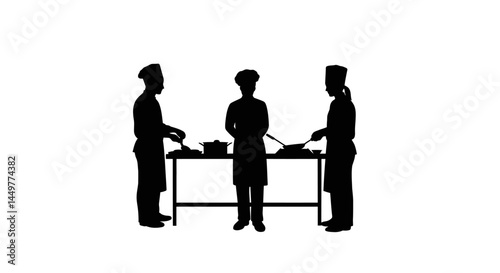 Silhouette of Three Chefs Preparing Food Culinary Teamwork