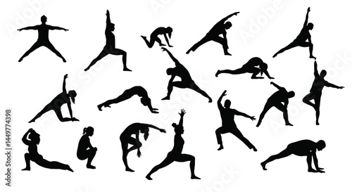 Yoga Poses A Collection of Black and White Silhouettes for Fitness and Wellness Designs