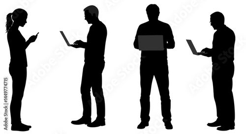 Silhouettes of People Using Laptops and Smartphones