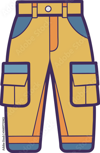 A detailed vector art illustration of stylish cargo pants, showcasing multiple pockets, rugged fabric texture, and modern streetwear design elements.