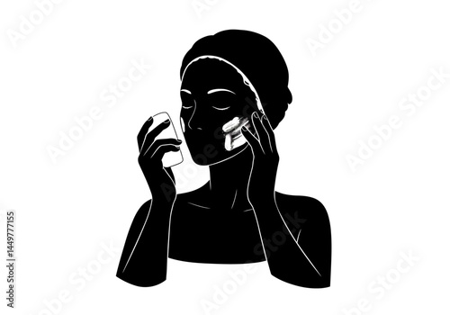 Silhouette of Woman Applying Face Mask Skincare Routine Illustration