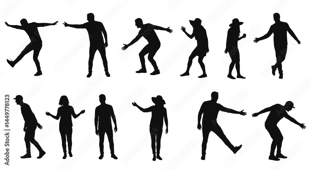 Fototapeta premium Silhouette People Poses Diverse Vector Illustrations