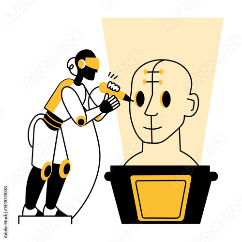 A hand drawn illustration depicting robot sculpture 
