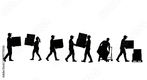 Silhouette Illustration of Delivery Workers Transporting Packages