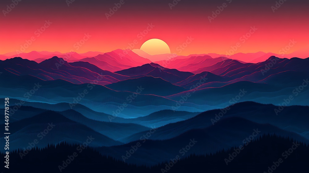 Fototapeta premium Serene mountain range at dusk horizon