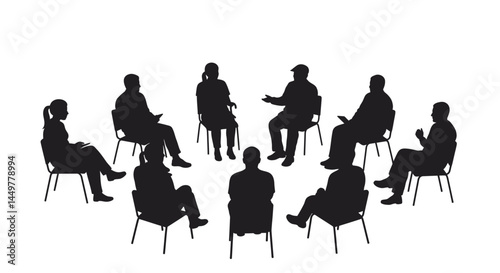 Group Therapy Session Silhouettes of People in a Circle