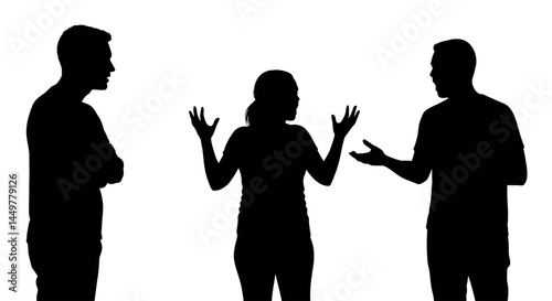 Silhouette of a Woman Arguing with Two Men Relationship Conflict Illustration