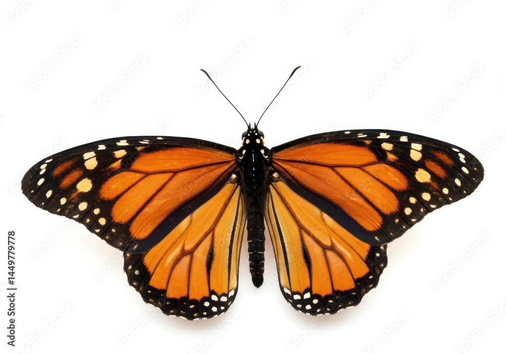 Obraz premium Beautiful Monarch Butterfly Wings Detailed Closeup Nature Insect Black White Macro Fauna Orange