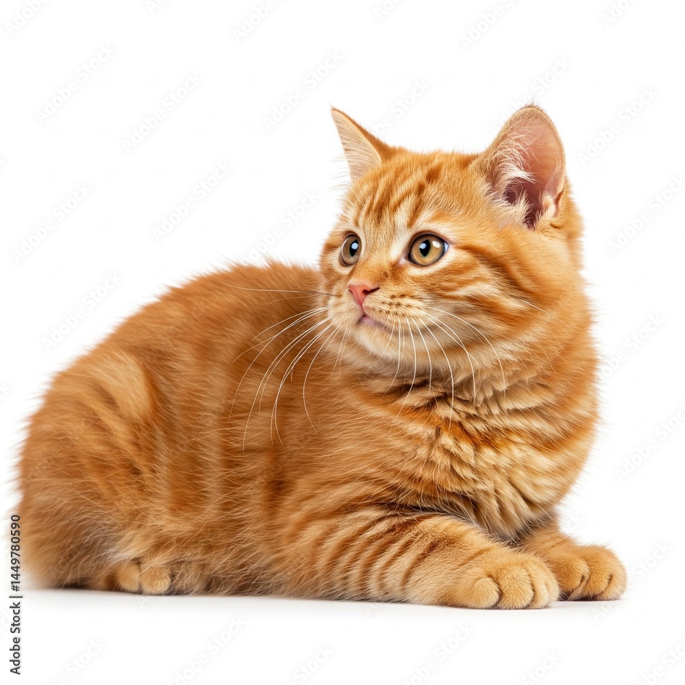 Obraz premium crouching cat white background, cat is crouching white background, orange cat is crouching, crouching orange cat white background, orange cat is crouching white background, tabby cat is crouching