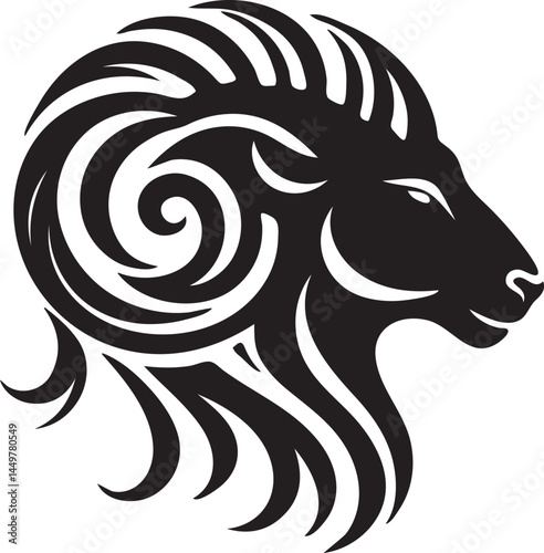 Tribal Aries Zodiac Symbol – Artistic Ram Head Silhouette Illustration