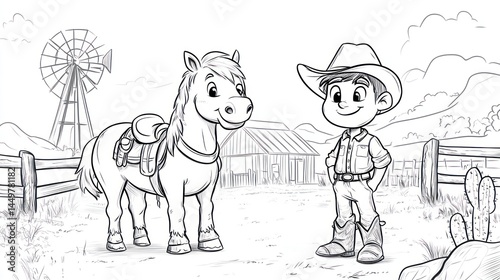 Boy and horse in a western landscape