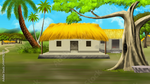 village landscape with home digital art 2D background
