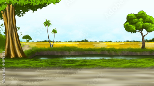 landscape with trees digital art 2D background
