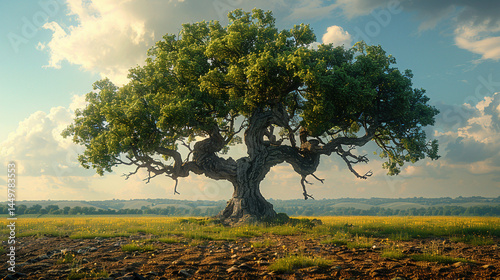 Solitary Strength: Ancient Tree Amidst Plowed Fields
