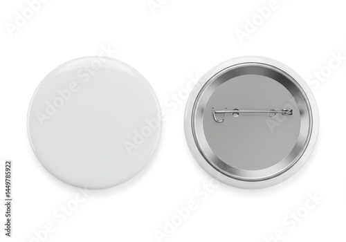 Blank White Round Button Badge Pin Template Design Mockup metal image circle brooch vector object