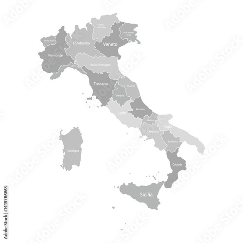 Italy Map Grey Regions Text
