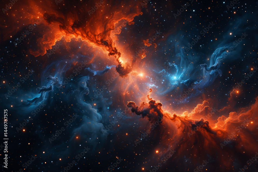 Cosmic explosion revealing vibrant colors in deep space with swirling clouds and bright stars Cosmic explosion revealing vibrant colors in deep space with swirling clouds and bright stars