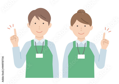 強調する店員男女