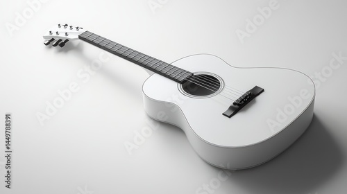 Elegant white acoustic guitar resting on minimalist surface