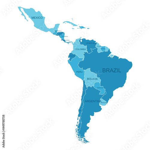 Latin America Map Blue Yellow