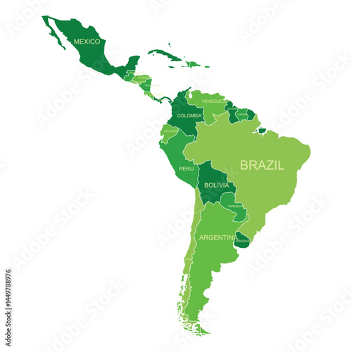 Latin America Map Colorful Countries
